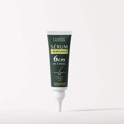 Luxéol Hair Growth Serum 50 ml tube on minimal background for longer hair faster.