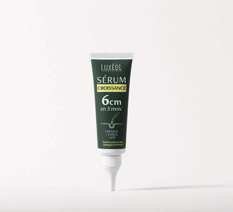 Luxéol Hair Growth Serum 50 ml tube on minimal background for longer hair faster.