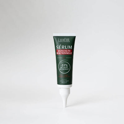 Luxéol Reactive Hair Loss Serum 50 ml tube on minimal background for stress‑related hair loss.