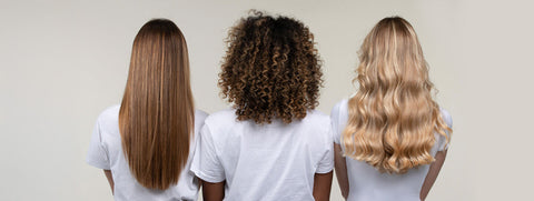 3 different type of hair in one image and womens from the back with white tshirt