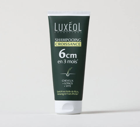 Hair grow 6 cm shampoo on white background