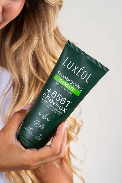 Luxéol Hair Density routine with shampoo and serum for visibly thicker, denser hair in 12 weeks*